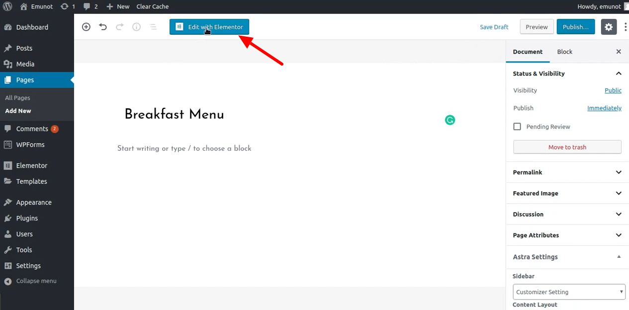 how to edit page with elementor in wordpress