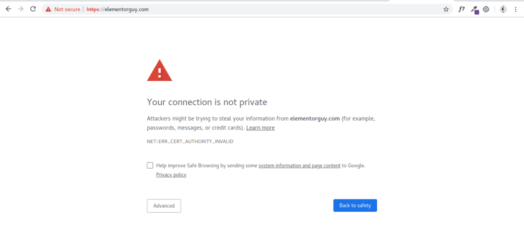 your connection is not private ssl error